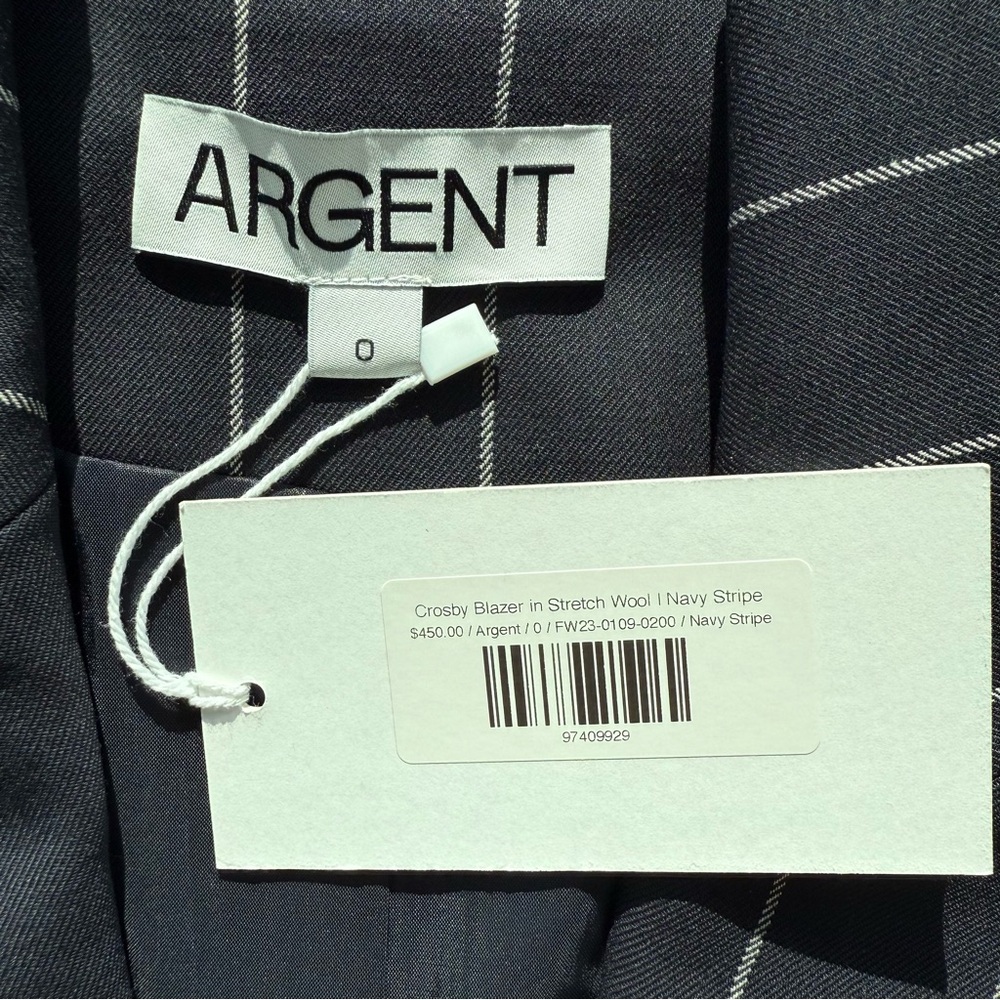 NWT. Argent Navy Pinstripe Crosby Blazer. 0. - Picture 9 of 12